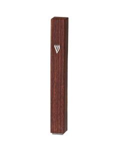Plastic Mezuzah with Rubber Cork - Brown Wood Design