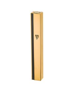 Aluminum Mezuzah - Gold with Metal SHIN & Black Stripe