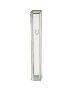 Transparent Plastic Mezuzah - Silver SHIN & Stripe  with Rubber Cork