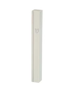 White Plastic Mezuzah - Silver SHIN & Stripe  with Rubber Cork