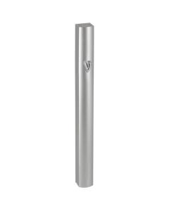 Aluminum Mezuzah, Semi-Round, Matte Silver with Metal "Shin"