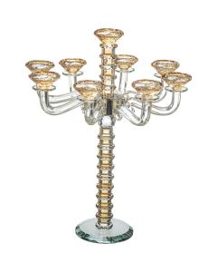 Crystal 9 Branch Candlesticks - Clear & Gold