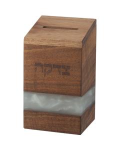 Wood Tzedakah Box with White Epoxy