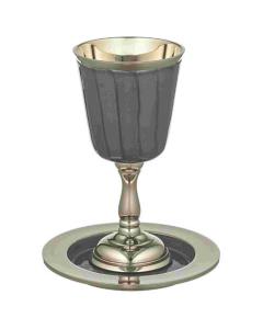 Stemmed Aluminum Kiddush Cup with Saucer - Gray