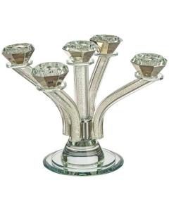 5 Branch Crystal Candlesticks with Crystal Stones - Gold