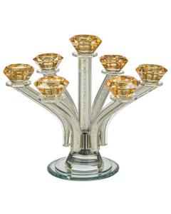 7 Branch Crystal Candlesticks with Crystal Stones - Gold