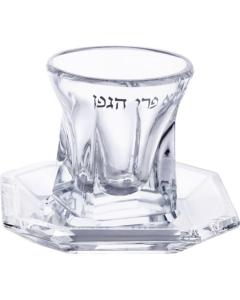 Crystal Kiddush Cup with Octagon Tray and "Borei Pri Hagafen" in Hebrew