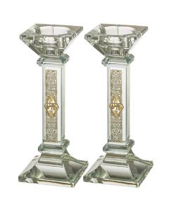 Crystal Candlesticks with Metal Plaque - 6.5"