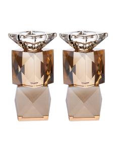 Pair of Elegant Amber Crystal Candlesticks