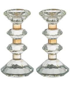 Pair of Elegant Crystal Candlesticks - Gold