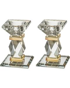 Pair of Elegant Crystal Candlesticks - Gold