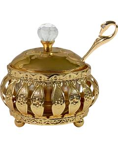 Golden Metal Filigree Honey Dish with Spoon