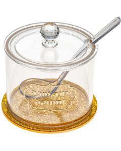 Perspex Honey Dish with Gold Glitter Bottom and Spoon