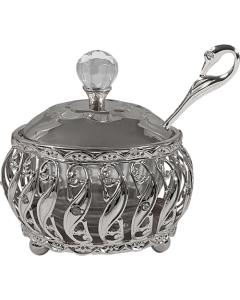 Silver-Tone Metal Filigree Honey Dish with Spoon