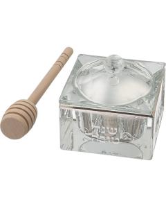 Elegant Crystal Honey Dish with Wooden Dipper (Silver)