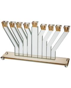 Crystal Elegant Hanukkiah - Clear & Gold (Angled)