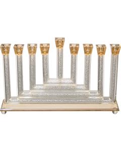 Clear & Gold Crystal Elegant Hanukkiah with Silver Fillings