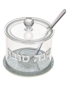Perspex Honey Dish with Silver Glitter Bottom, Cover,  and Spoon