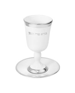 Stemmed Ceramic Kiddush Cup with Saucer
