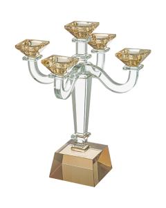 Clear & Gold Crystal 5 Branch Candlesticks