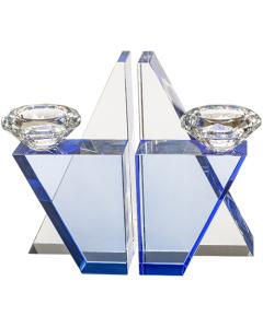 Blue Crystal Magen David Candlesticks