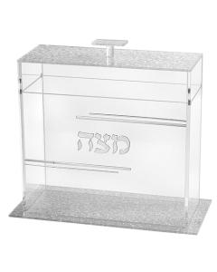 Plexiglass Clear Matzah Box - Silver Glitter