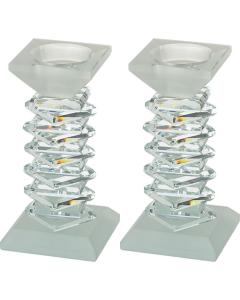 Staggered Stemmed Pair of Crystal Candlesticks - 5.5" - Frosted/Clear