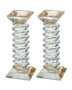 Staggered Stemmed Pair of Crystal Candlesticks - 7"