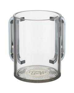 Acrylic Clear Washing Cup - Silver Handles with Ornate  Metal Plaque