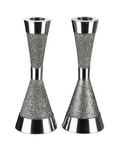 Pair of Elegant Silver Aluminum Candlesticks with Silver Glitter Coating