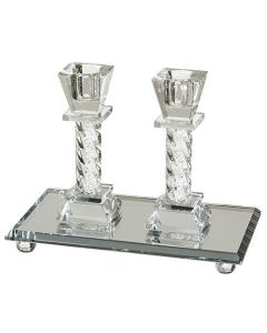 Crystal Elegant Candlesticks - Stones 11.5 Cm With Elegant Tray 18x10 Cm