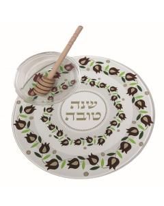 Reinforced Glass Set For Serving An Apple With Honey