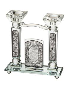 Crystal Candlesticks With Metal Plaque