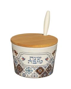 Bamboo Honey Dish "Shana Tovah"