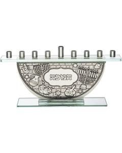 Glass Menorah For Candles With Silver Branches