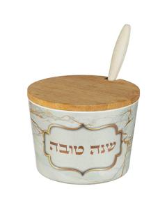 Bamboo Honey Dish "Shana Tovah" - Marble