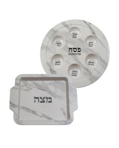 Melamine Passover and Matzah Plates- White Marble