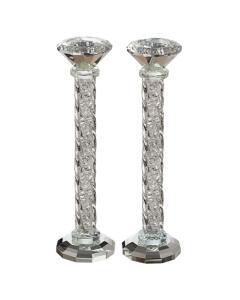 Crystal Candlesticks w/ Silver Stones