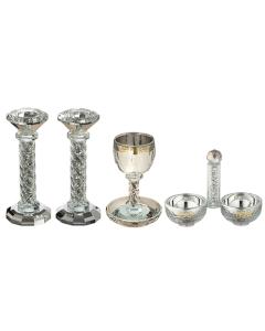 Crystal Set Of Candlesticks + Kiddush Cup