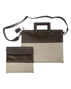 Pu Fabric Talit & Tefilin Set With Handles- Brown