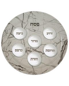 Glass Seder Plate with Built-In Cups - Marble