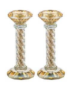 Pair of Crystal Candlesticks with Stones -  Twist Design (Gold)