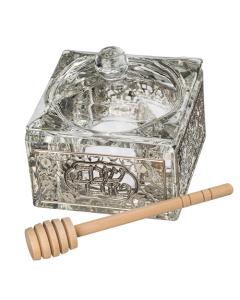 Crystal Honey Dish with Metal Plaque (Silver)