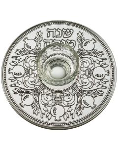 Glass Honey Dish with Plaque (Large Pomegranates)