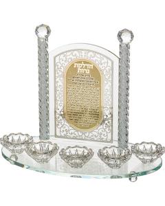 Crystal Candlesticks with Stones, Laser Cut Metal Plaque,  and Blessing (5 Candlesticks)