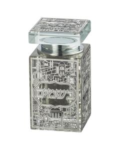 Crystal Besamim Holder with Plaque (Silver)