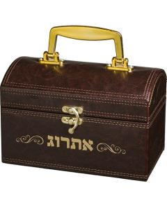 Smooth Faux Leather Etrog Box with Handle & Lock - Gold