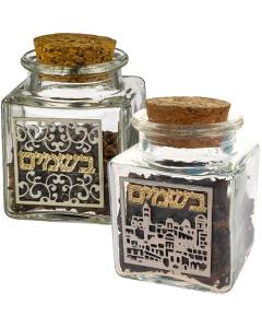 Glass Besamim Holder With Metal Plaque