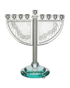 Crystal Menorah with Metal Plaque and Stones - Ornate