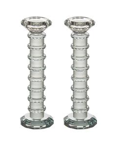 Pair of Elegant Crystal Candlesticks - Frosted